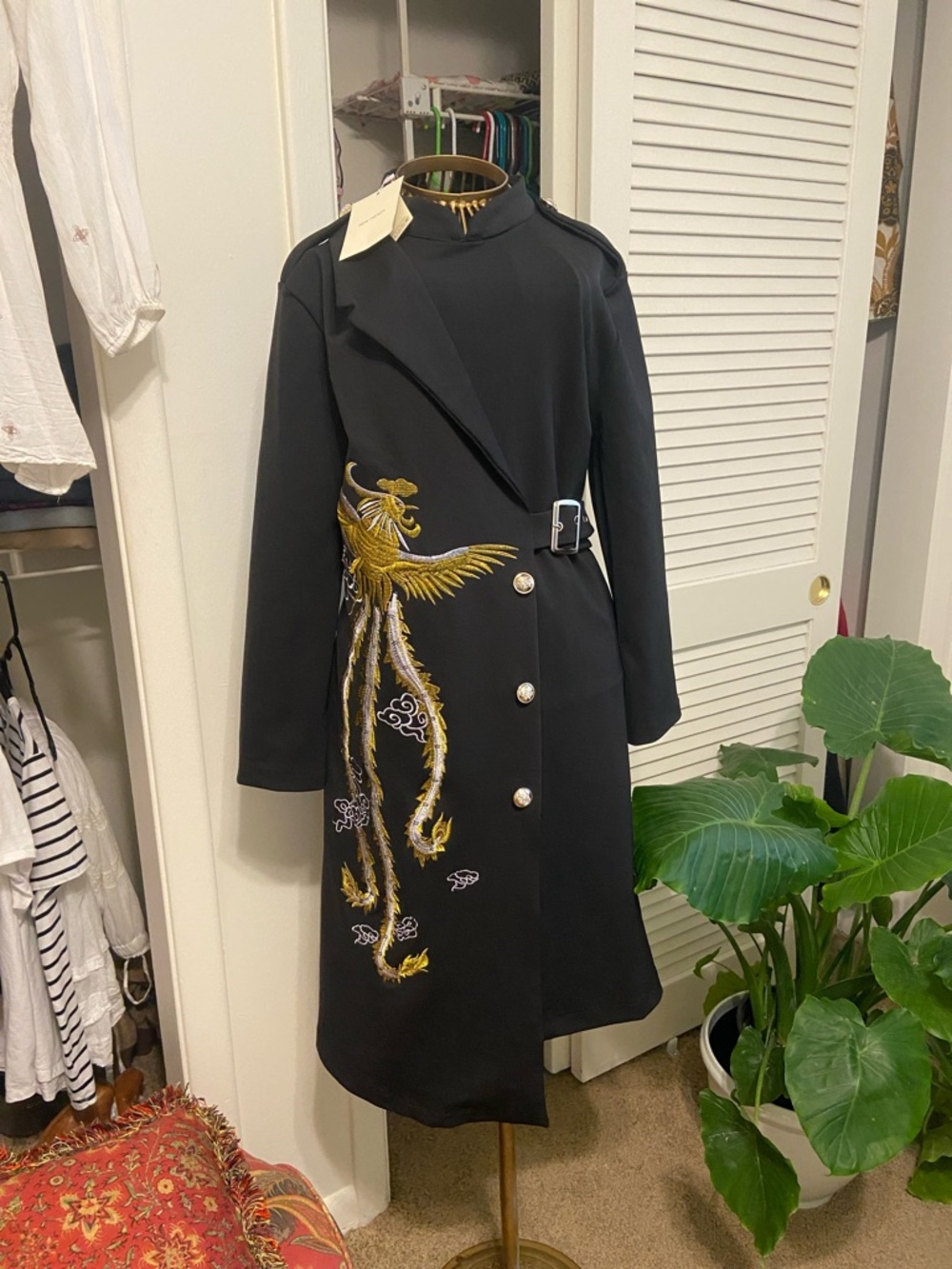 Embellished Black Midi Dress with Gold Embroidery